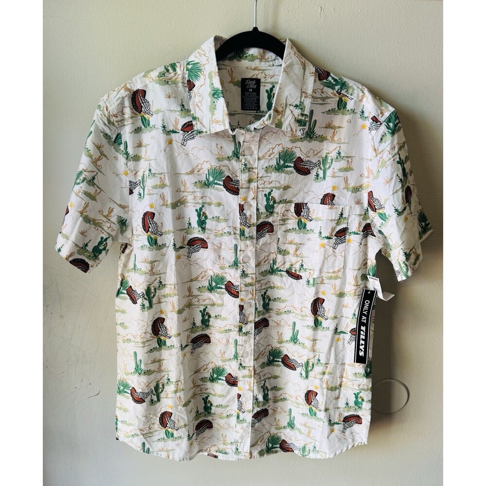 Tilly’s Men’s Medium Fresh Vibes Button Down Polo-Desert Taco Skeleton-NWT